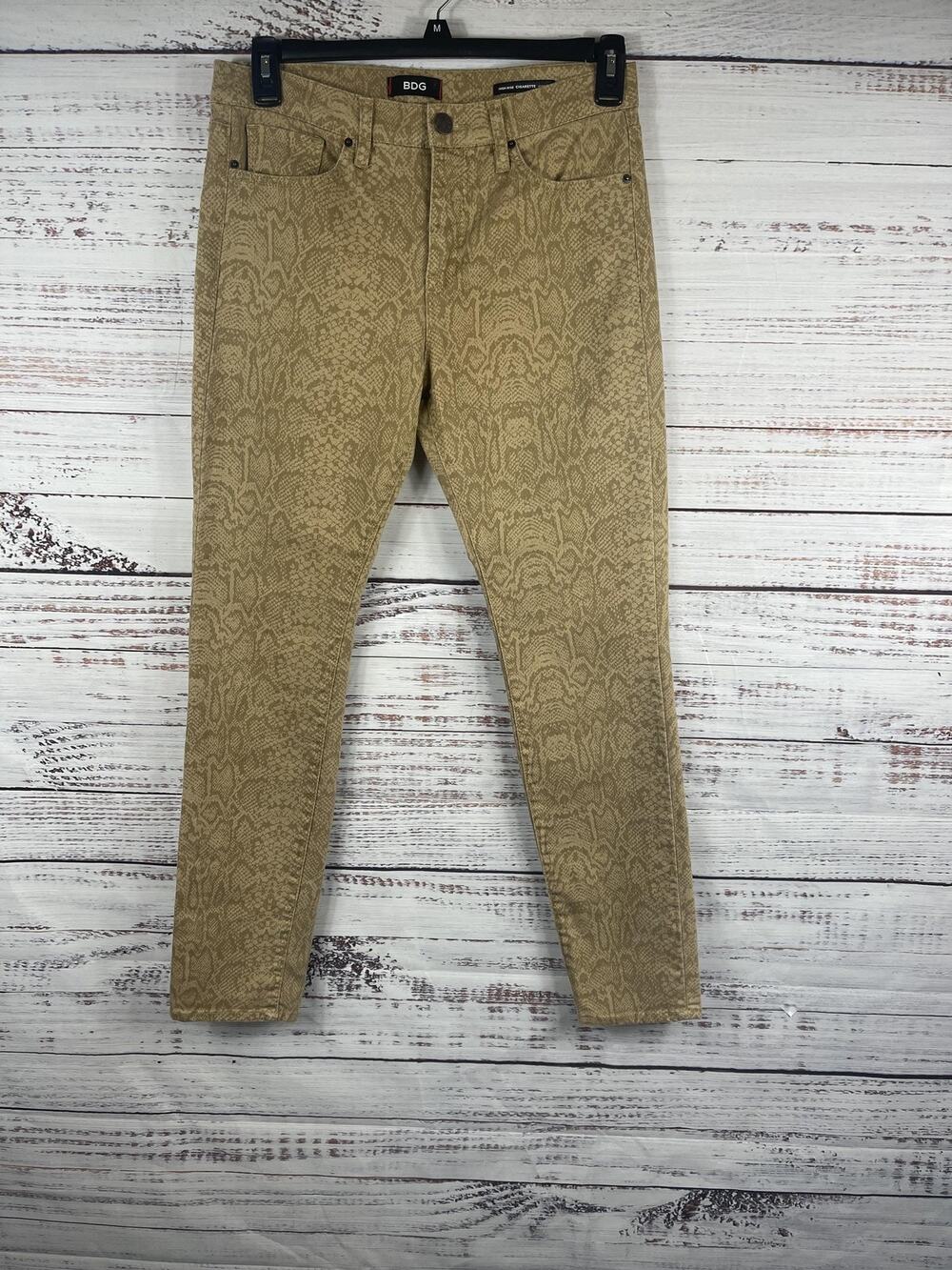 BDG Jeans Women's 30x30 Tan High Rise Cigarette Ankle Snake Print Stretch Skinny